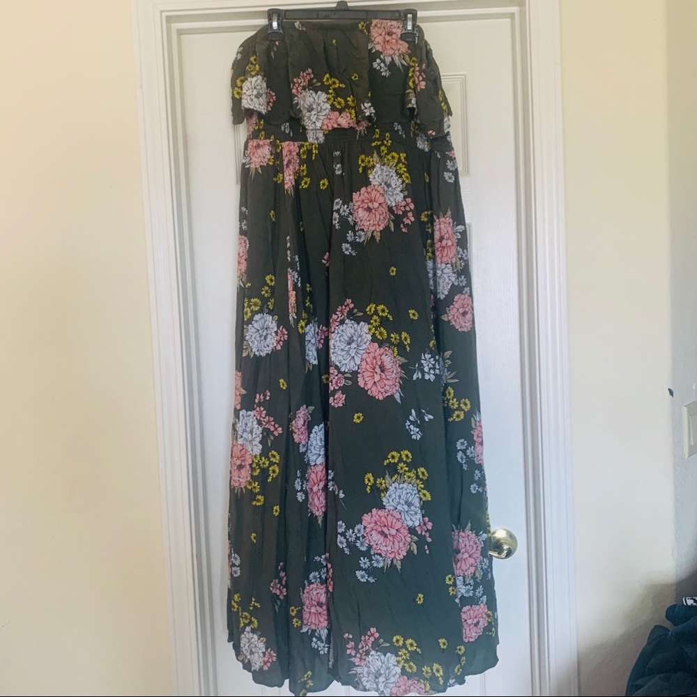 TORRID OLIVE FLORAL CHALLIS MAXI DRESS SIZE 3